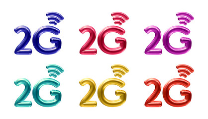 Set of 2g icon logo isolated on transparent background in 3d rendering for Internet network or technology concept