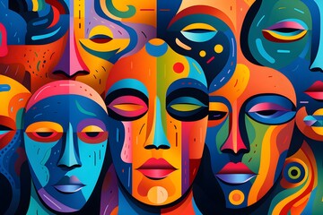 AI-Generated Social Media Art: Abstract People Pattern in Bold Graphic Style