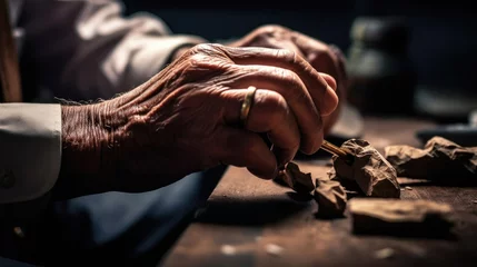 Fotobehang The old man's hand made a cigar © didiksaputra