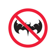 Forbidden bat vector icon. Warning, caution, attention, restriction, label, ban, danger. No bat flat sign design pictogram symbol. No bat icon