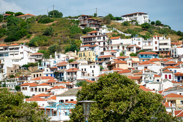 view of the city of akopelos , greece, grekland, skopelos, EU, Mediterranean, Mats