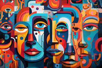 Bold Graphic Patterns with Colorful People - AI Generated Art