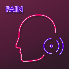 migraine neon sign, modern glowing banner design, colorful modern design trends on black background. Vector illustration.