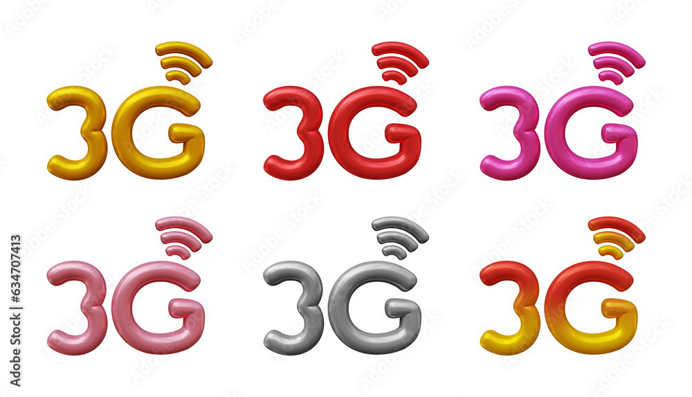 Poster set of 3g icon logo isolated on transparent background in 3d rendering for internet network or techn
