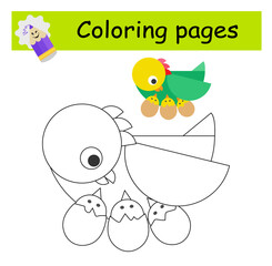 Coloring book. Illustration for children education. Cartoon chicken.