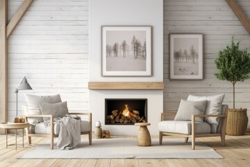 Scandinavian farmhouse living room with a a frame mockup.