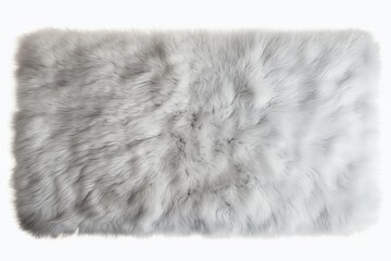 Rectangular light gray rug with high pile on white background.