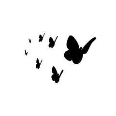 group silhouette of flying butterfly