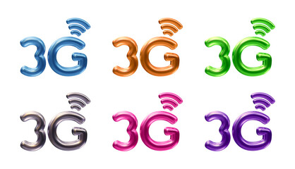 Set of 3g icon logo isolated on transparent background in 3d rendering for Internet network or technology concept