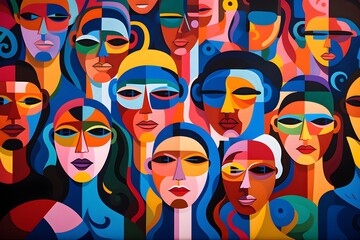 Digital Abstract of Diverse Crowd: Bold Social Media Art - AI Generated