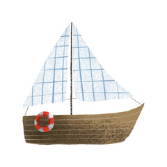 clip art with childish hand painted boats, ships, water transport. Cute illustration on white background, kids art. Ocean travelling © Ilona