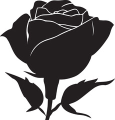 Rose with leave vector art illustration black color, rose clip art illustration, Flower vector art