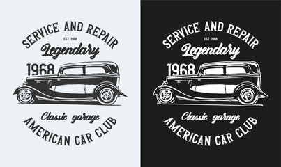 vintage classic car vector t-shirt design graphics. american legendary garage custom cars shirt.