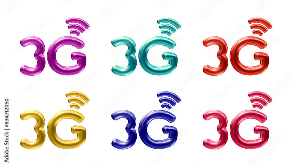Aufkleber set of 3g icon logo isolated on transparent background in 3d rendering for internet network or techn