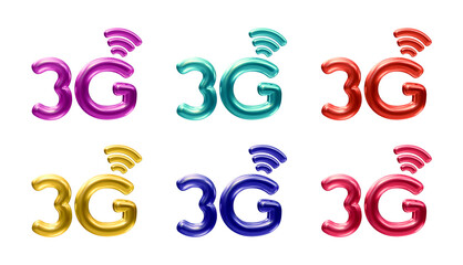 Set of 3g icon logo isolated on transparent background in 3d rendering for Internet network or technology concept - obrazy, fototapety, plakaty