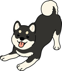 Simple and cute illustration of black Shiba Inu being playful