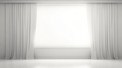Window illuminated from behind with white drapes in a vacant space.
Unoccupied room with a white light casting shadows on the floor.
Room with a plain wall background Generative AI.