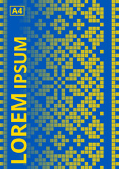 Ukrainian blue and yellow modern cover. Poster, catalog, magazine, report title set. Vector A4 cover designs in Ukrainian colors. Etnic geometric ornament, print, pattern