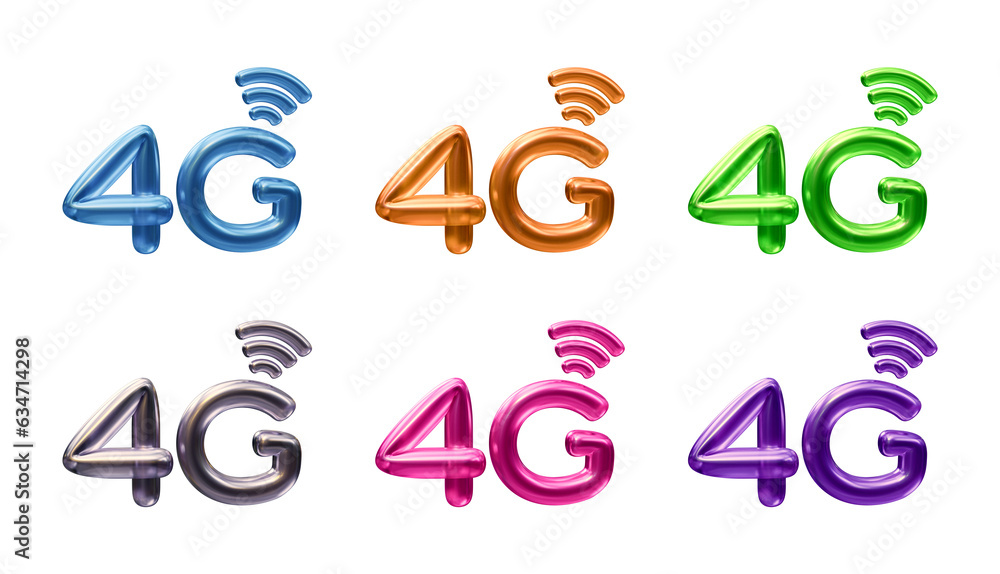 Poster set of 4g icon logo isolated on transparent background in 3d rendering for internet network or techn