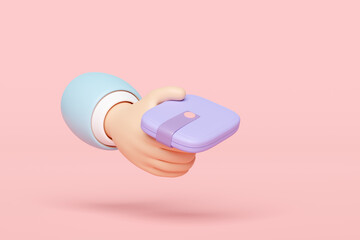 hands holding wallet isolated on pink background. 3d illustration render