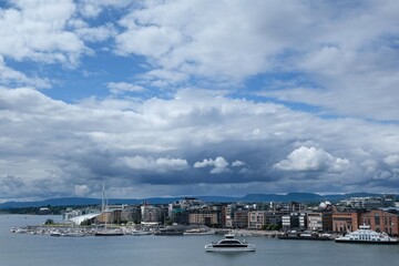 Fototapeta na wymiar Oslo, Norway: Hovedøya - an island in Norway, in the Oslofjord. Sailboats at the marina