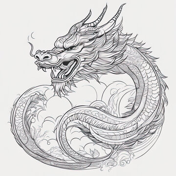 line drawing of chinese zodiac - dragon with Generative AI.