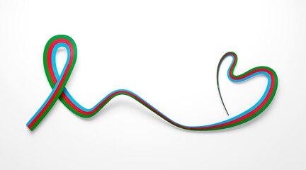 3d Flag Of Azerbaijan, Heart Shaped Wavy Awareness Ribbon flag On White Background, 3d illustration