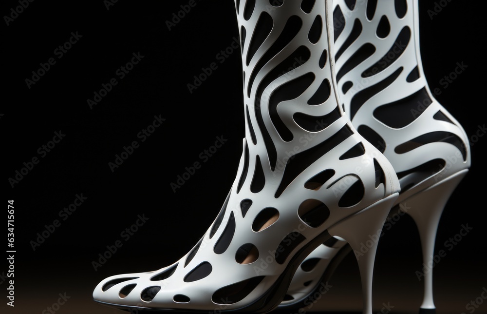Poster a pair of high heels with zebra print. generative ai image.