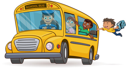 Funny school bus. Kids riding on school bus.