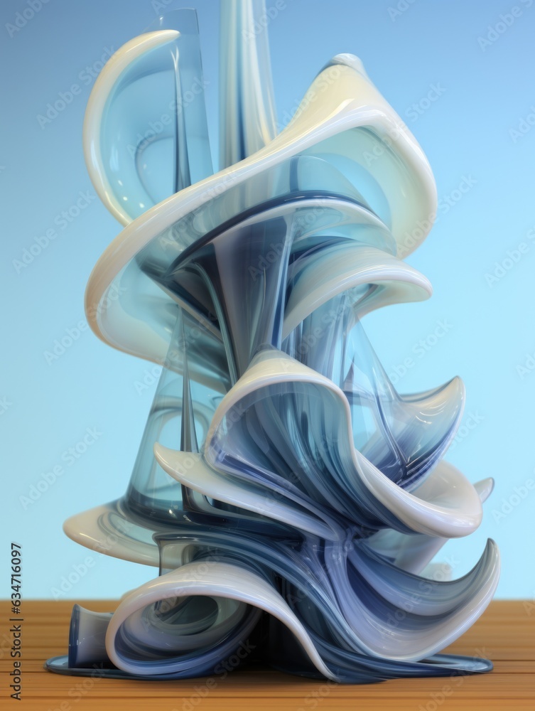 Aufkleber a 3d rendering of a vase with blue and white swirls. generative ai image.
