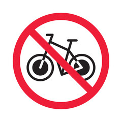 Forbidden bicycle vector icon. Warning, caution, attention, restriction, label, ban, danger. No bicycle flat sign design pictogram symbol. No bicycle icon