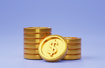 gold coin stacking 3D render minimal background for business concept financial, banking and investment with money growth success.