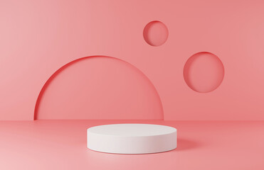 3d render of minimalist podium showcase stage in interior room pink studio and lighting for product display abstract bright background.