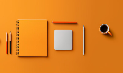 Back to School Flatlay with Stationery on Orange Background