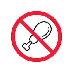 Forbidden chicken leg vector icon. Warning, caution, attention, restriction, label, ban, danger. No chicken leg flat sign design pictogram symbol. No chicken leg icon