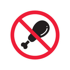 Forbidden chicken leg vector icon. Warning, caution, attention, restriction, label, ban, danger. No chicken leg flat sign design pictogram symbol. No chicken leg icon