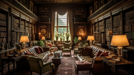 Fototapeta na wymiar A beautiful library with a luxury interior