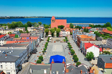 Architecture of the market square of Puck town at summer, Poland