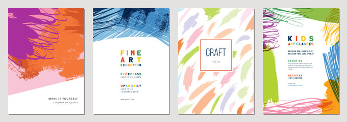 Set of abstract artistic templates. For poster, business card, invitation, flyer, banner, brochure, email header, post in social networks, advertising, events and page cover, corporate style. - 634719839