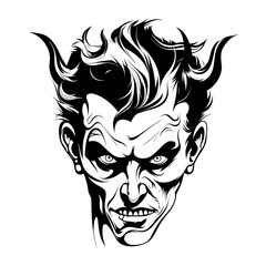 Portrait of devil in vector line art style. T-shirt template