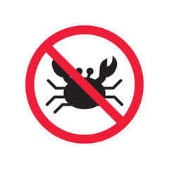 Forbidden crab crayfish vector icon. Warning, caution, attention, restriction, label, ban, danger. No lobster flat sign design pictogram symbol. No sea crab lobster icon