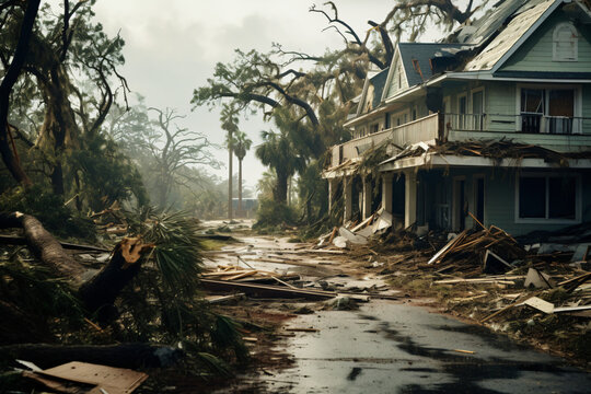 Hurricane-hit Florida. Damaged homes and uprooted trees.





Generative AI