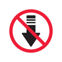 Forbidden download vector icon. Warning, caution, attention, restriction, label, ban, danger. No upload flat sign design pictogram symbol. No download arrow icon