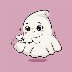 Cute halloween baby ghost. Cute cartoon character. Vector illustration.