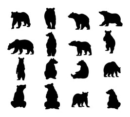 set of bear silhouettes on isolated background