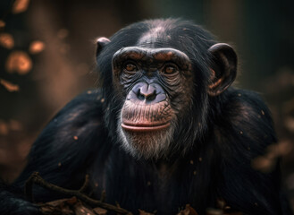 Chimpanzee monkey portrait created with Generative AI technology