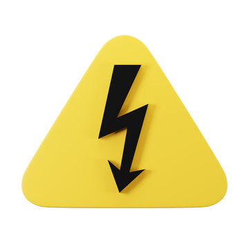 High voltage sign in yellow triagle, symbol warning danger 3D rendering illustration
