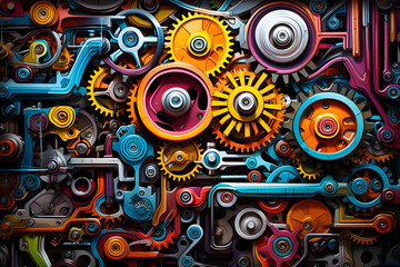 Surreal gears and machinery. colorful. abstract background with circles