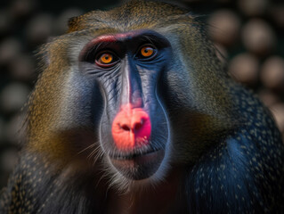 Mandrill monkey portrait created with Generative AI technology