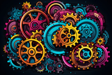Surreal gears and machinery. colorful. abstract background with circles